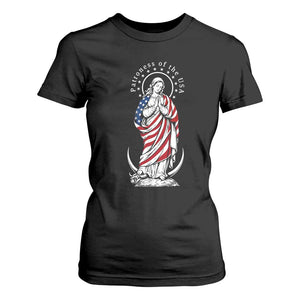 Patroness of the USA Virgin Mary Graphic T Shirt For Women Patriotic American Flag Catholic Faith