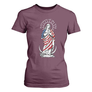 Patroness of the USA Virgin Mary Graphic T Shirt For Women Patriotic American Flag Catholic Faith