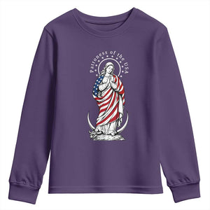 Patroness of the USA Virgin Mary Graphic Youth Sweatshirt Patriotic American Flag Catholic Faith