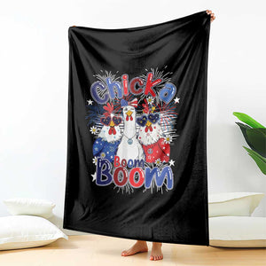 Funny Patriotic Chickens 4th of July Fireworks Throw Blanket Retro Chicka Boom Boom Hen Rooster Chick Graphic