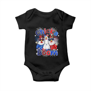 Funny Patriotic Chickens 4th of July Fireworks Baby Onesie Retro Chicka Boom Boom Hen Rooster Chick Graphic