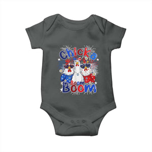 Funny Patriotic Chickens 4th of July Fireworks Baby Onesie Retro Chicka Boom Boom Hen Rooster Chick Graphic