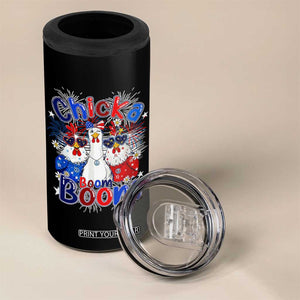 Funny Patriotic Chickens 4th of July Fireworks 4 in 1 Can Cooler Tumbler Retro Chicka Boom Boom Hen Rooster Chick Graphic