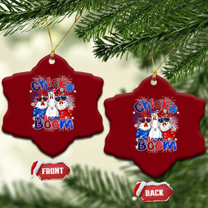 Funny Patriotic Chickens 4th of July Fireworks Ceramic Ornament Retro Chicka Boom Boom Hen Rooster Chick Graphic