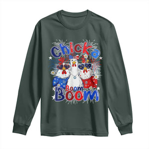 Funny Patriotic Chickens 4th of July Fireworks Long Sleeve Shirt Retro Chicka Boom Boom Hen Rooster Chick Graphic