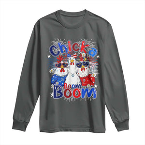Funny Patriotic Chickens 4th of July Fireworks Long Sleeve Shirt Retro Chicka Boom Boom Hen Rooster Chick Graphic