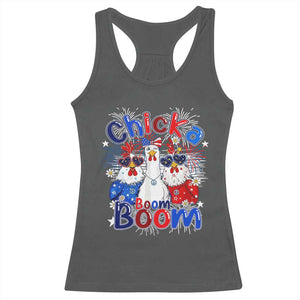 Funny Patriotic Chickens 4th of July Fireworks Racerback Tank Top Retro Chicka Boom Boom Hen Rooster Chick Graphic