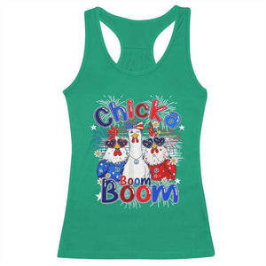 Funny Patriotic Chickens 4th of July Fireworks Racerback Tank Top Retro Chicka Boom Boom Hen Rooster Chick Graphic