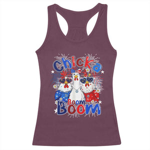 Funny Patriotic Chickens 4th of July Fireworks Racerback Tank Top Retro Chicka Boom Boom Hen Rooster Chick Graphic