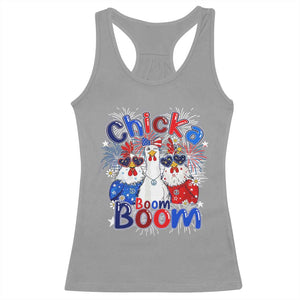 Funny Patriotic Chickens 4th of July Fireworks Racerback Tank Top Retro Chicka Boom Boom Hen Rooster Chick Graphic