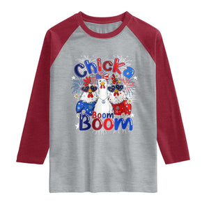 Funny Patriotic Chickens 4th of July Fireworks Raglan Shirt Retro Chicka Boom Boom Hen Rooster Chick Graphic