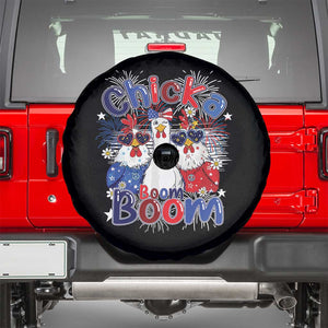 Funny Patriotic Chickens 4th of July Fireworks Spare Tire Cover Retro Chicka Boom Boom Hen Rooster Chick Graphic