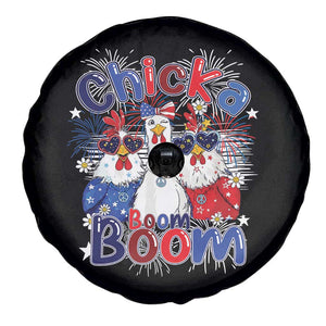 Funny Patriotic Chickens 4th of July Fireworks Spare Tire Cover Retro Chicka Boom Boom Hen Rooster Chick Graphic