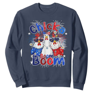 Funny Patriotic Chickens 4th of July Fireworks Sweatshirt Retro Chicka Boom Boom Hen Rooster Chick Graphic
