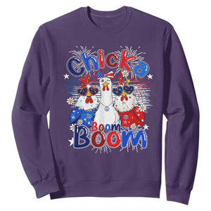 Funny Patriotic Chickens 4th of July Fireworks Sweatshirt Retro Chicka Boom Boom Hen Rooster Chick Graphic