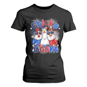 Funny Patriotic Chickens 4th of July Fireworks T Shirt For Women Retro Chicka Boom Boom Hen Rooster Chick Graphic
