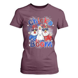 Funny Patriotic Chickens 4th of July Fireworks T Shirt For Women Retro Chicka Boom Boom Hen Rooster Chick Graphic