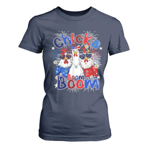 Funny Patriotic Chickens 4th of July Fireworks T Shirt For Women Retro Chicka Boom Boom Hen Rooster Chick Graphic