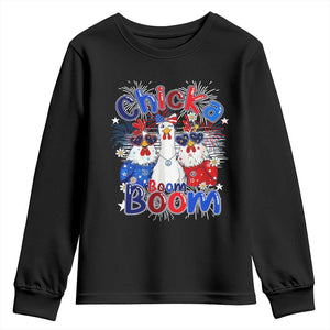 Funny Patriotic Chickens 4th of July Fireworks Youth Sweatshirt Retro Chicka Boom Boom Hen Rooster Chick Graphic