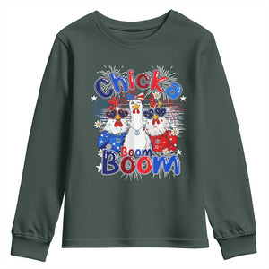 Funny Patriotic Chickens 4th of July Fireworks Youth Sweatshirt Retro Chicka Boom Boom Hen Rooster Chick Graphic
