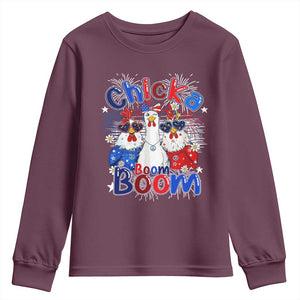 Funny Patriotic Chickens 4th of July Fireworks Youth Sweatshirt Retro Chicka Boom Boom Hen Rooster Chick Graphic