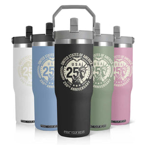 USA 250th Anniversary Statue of Liberty Vintage Crest Flip Straw Tumbler Celebrating Freedom 1776 to 2026 Semiquincentennial