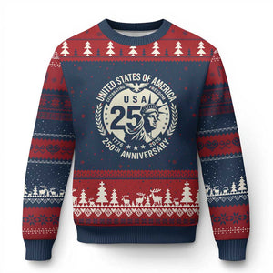 USA 250th Anniversary Statue of Liberty Vintage Crest Ugly Christmas Sweater Celebrating Freedom 1776 to 2026 Semiquincentennial