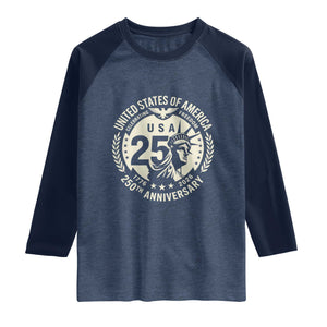 USA 250th Anniversary Statue of Liberty Vintage Crest Raglan Shirt Celebrating Freedom 1776 to 2026 Semiquincentennial