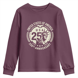 USA 250th Anniversary Statue of Liberty Vintage Crest Youth Sweatshirt Celebrating Freedom 1776 to 2026 Semiquincentennial