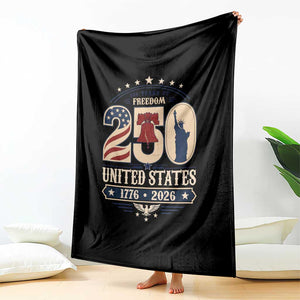 250 Years of Freedom Liberty Bell and Statue of Liberty Graphic Throw Blanket 1776 2026 US Pride American Flag Graphic Emblem