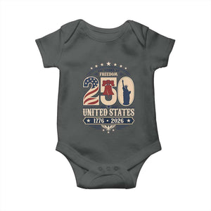 250 Years of Freedom Liberty Bell and Statue of Liberty Graphic Baby Onesie 1776 2026 US Pride American Flag Graphic Emblem