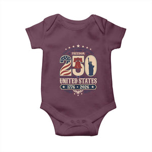 250 Years of Freedom Liberty Bell and Statue of Liberty Graphic Baby Onesie 1776 2026 US Pride American Flag Graphic Emblem