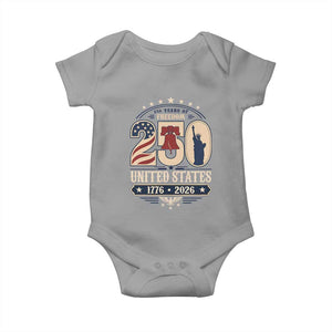 250 Years of Freedom Liberty Bell and Statue of Liberty Graphic Baby Onesie 1776 2026 US Pride American Flag Graphic Emblem