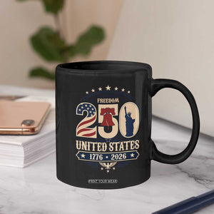 250 Years of Freedom Liberty Bell and Statue of Liberty Graphic Coffee Mug 1776 2026 US Pride American Flag Graphic Emblem TS02 Print Your Wear
