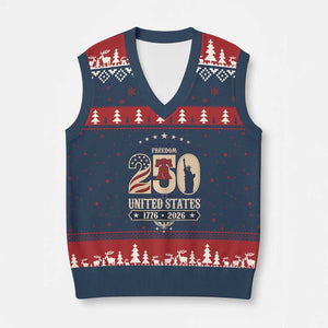 250 Years of Freedom Liberty Bell and Statue of Liberty Graphic V-Neck Knit Sweater Vest 1776 2026 US Pride American Flag Graphic Emblem