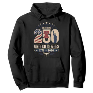 250 Years of Freedom Liberty Bell and Statue of Liberty Graphic Hoodie 1776 2026 US Pride American Flag Graphic Emblem