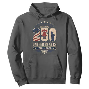 250 Years of Freedom Liberty Bell and Statue of Liberty Graphic Hoodie 1776 2026 US Pride American Flag Graphic Emblem