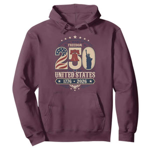 250 Years of Freedom Liberty Bell and Statue of Liberty Graphic Hoodie 1776 2026 US Pride American Flag Graphic Emblem