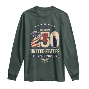 250 Years of Freedom Liberty Bell and Statue of Liberty Graphic Long Sleeve Shirt 1776 2026 US Pride American Flag Graphic Emblem