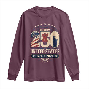 250 Years of Freedom Liberty Bell and Statue of Liberty Graphic Long Sleeve Shirt 1776 2026 US Pride American Flag Graphic Emblem