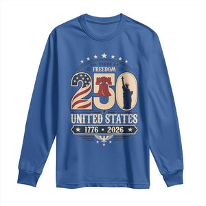 250 Years of Freedom Liberty Bell and Statue of Liberty Graphic Long Sleeve Shirt 1776 2026 US Pride American Flag Graphic Emblem