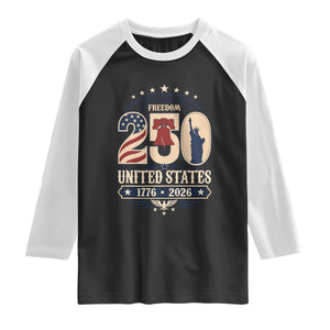 250 Years of Freedom Liberty Bell and Statue of Liberty Graphic Raglan Shirt 1776 2026 US Pride American Flag Graphic Emblem
