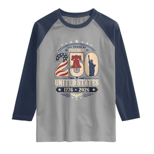 250 Years of Freedom Liberty Bell and Statue of Liberty Graphic Raglan Shirt 1776 2026 US Pride American Flag Graphic Emblem