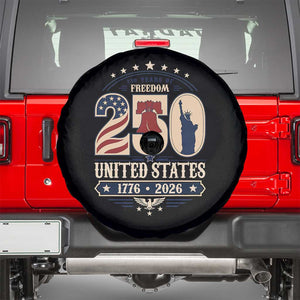 250 Years of Freedom Liberty Bell and Statue of Liberty Graphic Spare Tire Cover 1776 2026 US Pride American Flag Graphic Emblem TS02 Black Print Your Wear