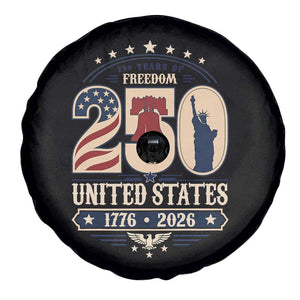 250 Years of Freedom Liberty Bell and Statue of Liberty Graphic Spare Tire Cover 1776 2026 US Pride American Flag Graphic Emblem TS02 Print Your Wear