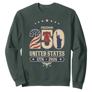 250 Years of Freedom Liberty Bell and Statue of Liberty Graphic Sweatshirt 1776 2026 US Pride American Flag Graphic Emblem