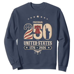 250 Years of Freedom Liberty Bell and Statue of Liberty Graphic Sweatshirt 1776 2026 US Pride American Flag Graphic Emblem