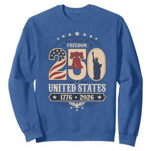 250 Years of Freedom Liberty Bell and Statue of Liberty Graphic Sweatshirt 1776 2026 US Pride American Flag Graphic Emblem