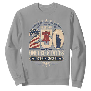 250 Years of Freedom Liberty Bell and Statue of Liberty Graphic Sweatshirt 1776 2026 US Pride American Flag Graphic Emblem