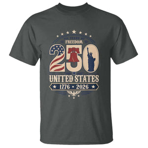 250 Years of Freedom Liberty Bell and Statue of Liberty Graphic T Shirt 1776 2026 US Pride American Flag Graphic Emblem